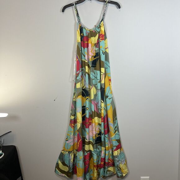 True Destinations Women palm Tropical Maxi Dress Resort wear beach NWT Small - Picture 1 of 8